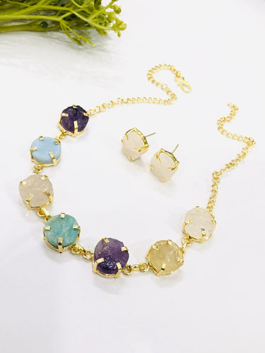 Raw Multi Stone Necklace Set